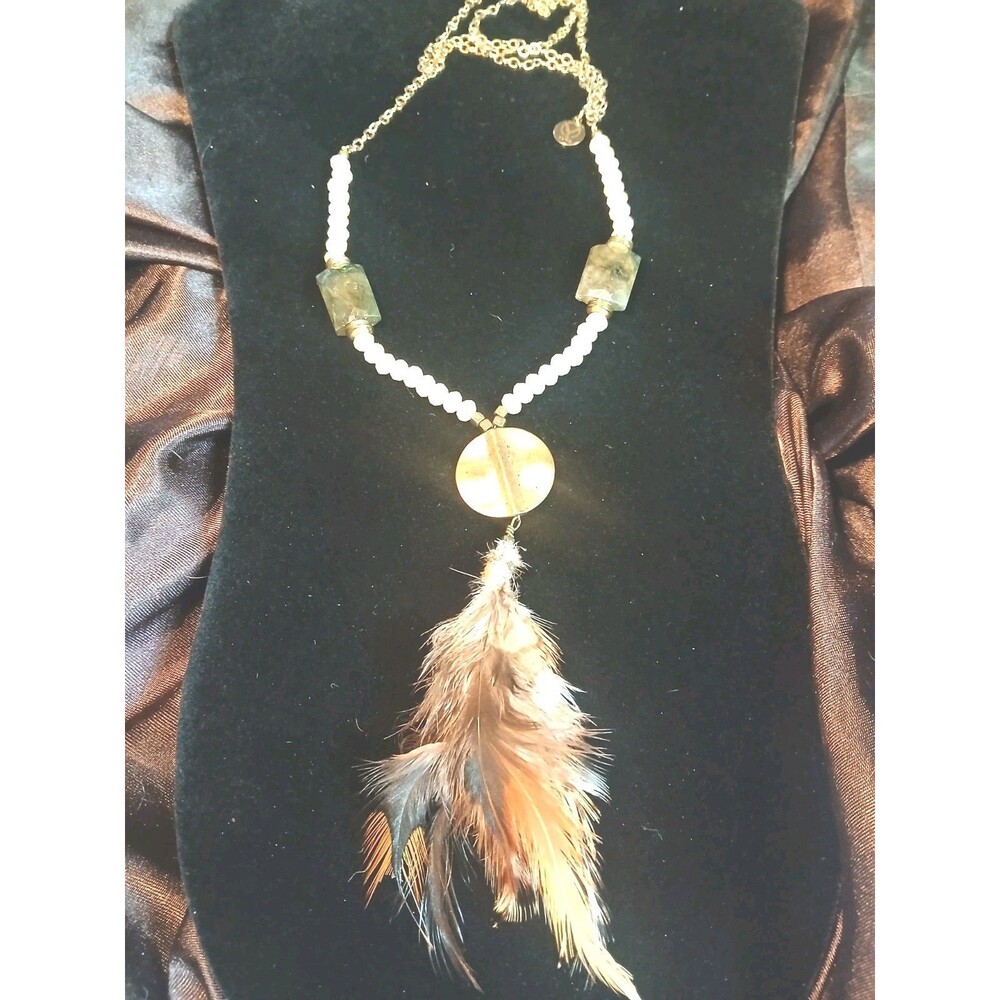 Vintage yana  necklace real Stones Feathers Quality Piece 36"